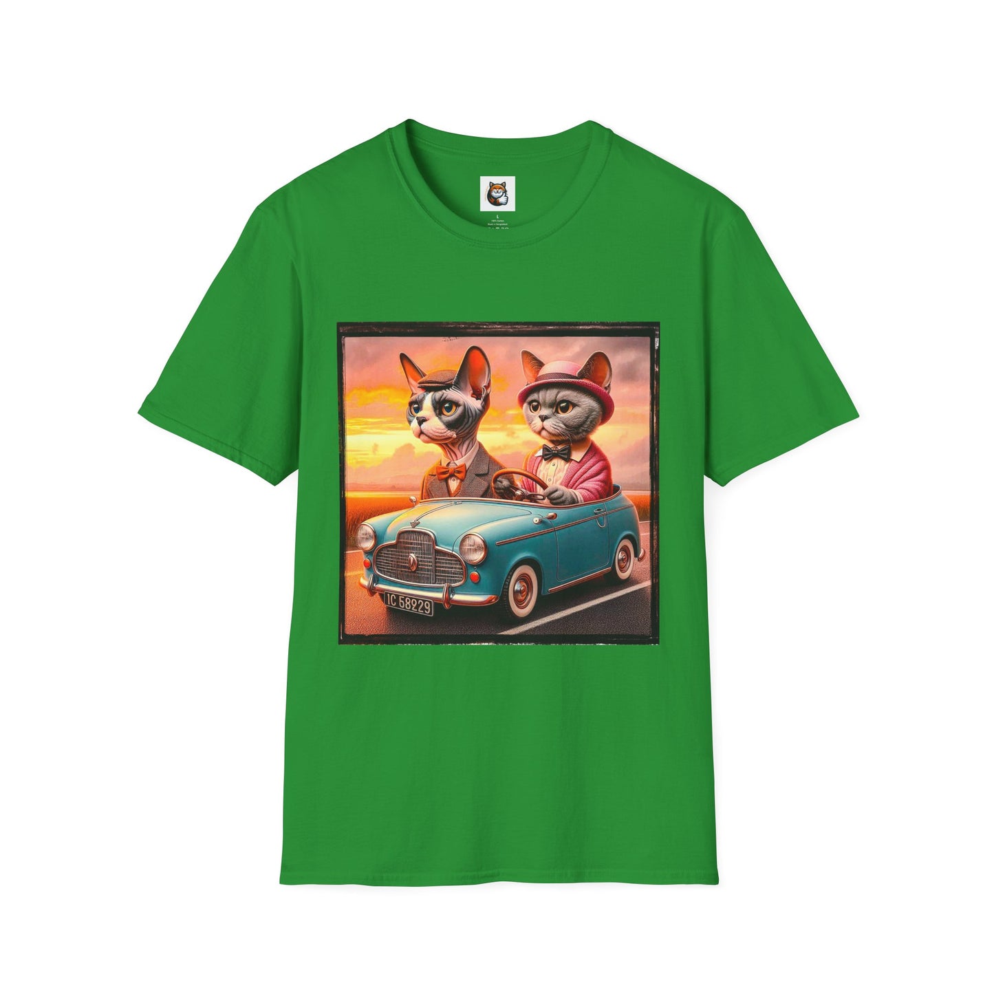 Wacky Devon Rex driving Unisex Softstyle T-Shirt
