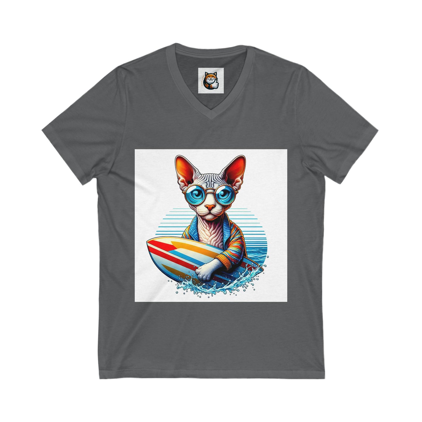 Devon Rex surfing dude Unisex Jersey Short Sleeve V-Neck Tee