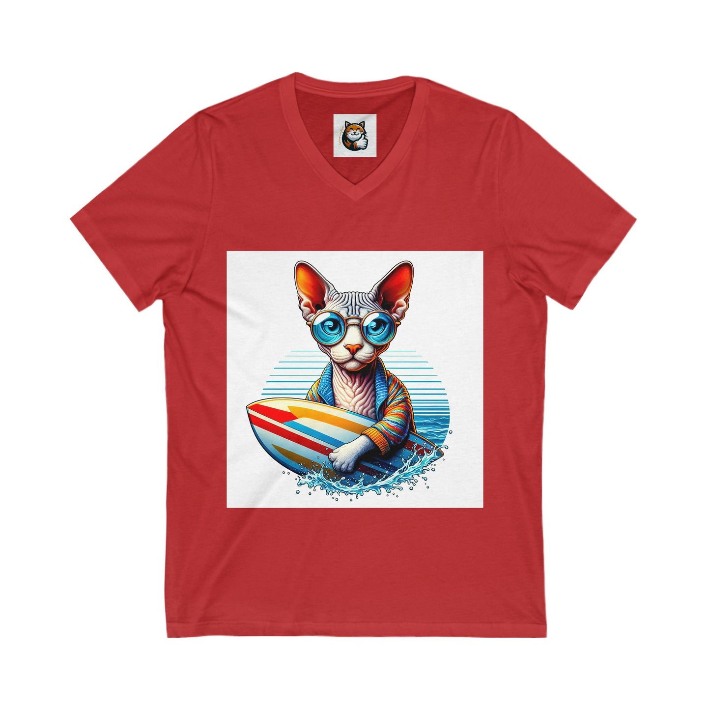 Devon Rex surfing dude Unisex Jersey Short Sleeve V-Neck Tee