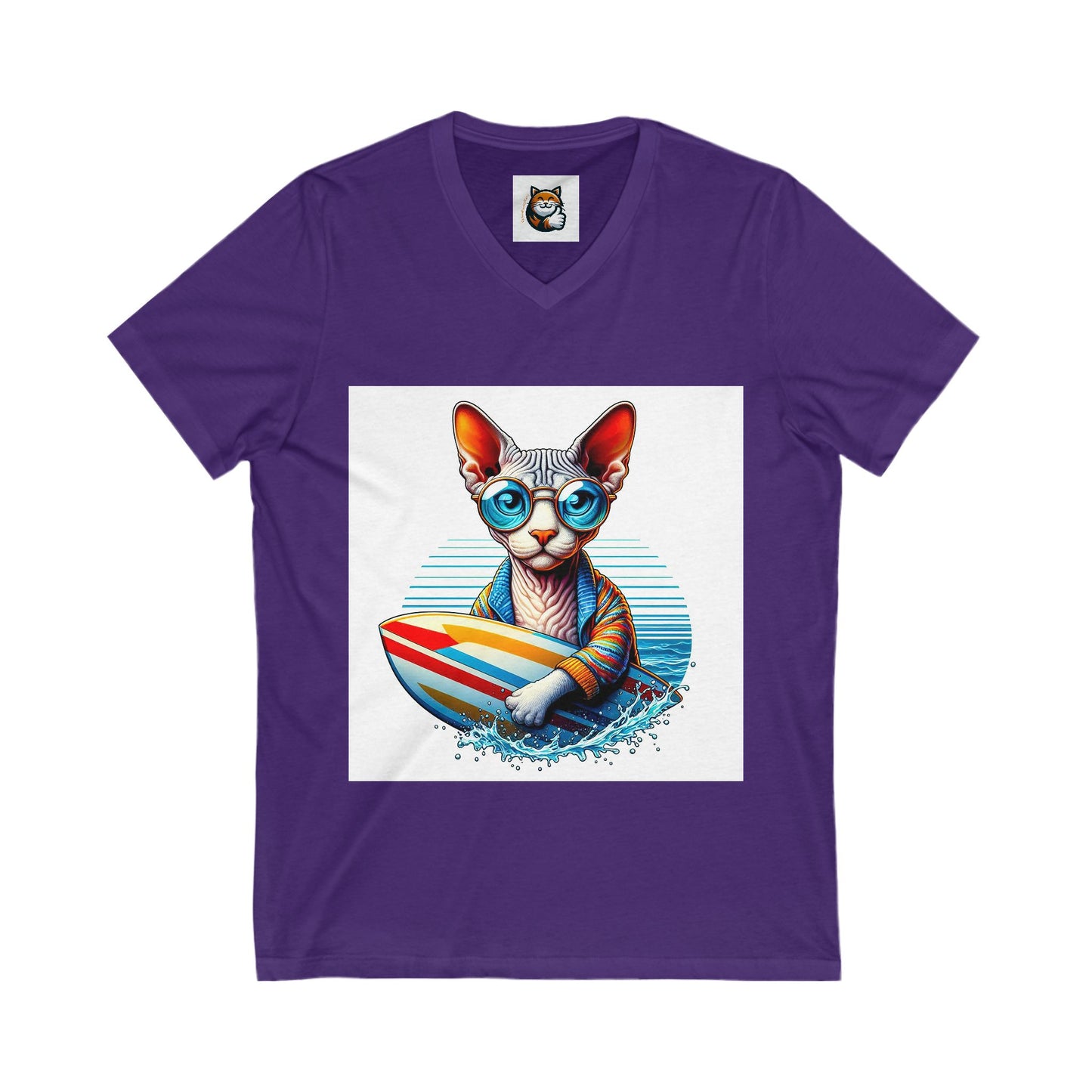 Devon Rex surfing dude Unisex Jersey Short Sleeve V-Neck Tee