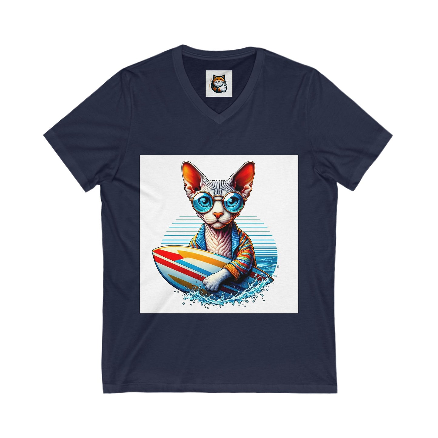 Devon Rex surfing dude Unisex Jersey Short Sleeve V-Neck Tee