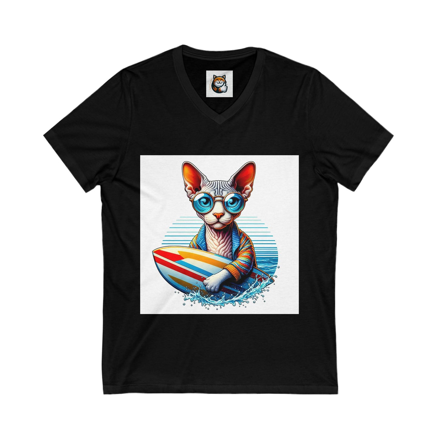 Devon Rex surfing dude Unisex Jersey Short Sleeve V-Neck Tee