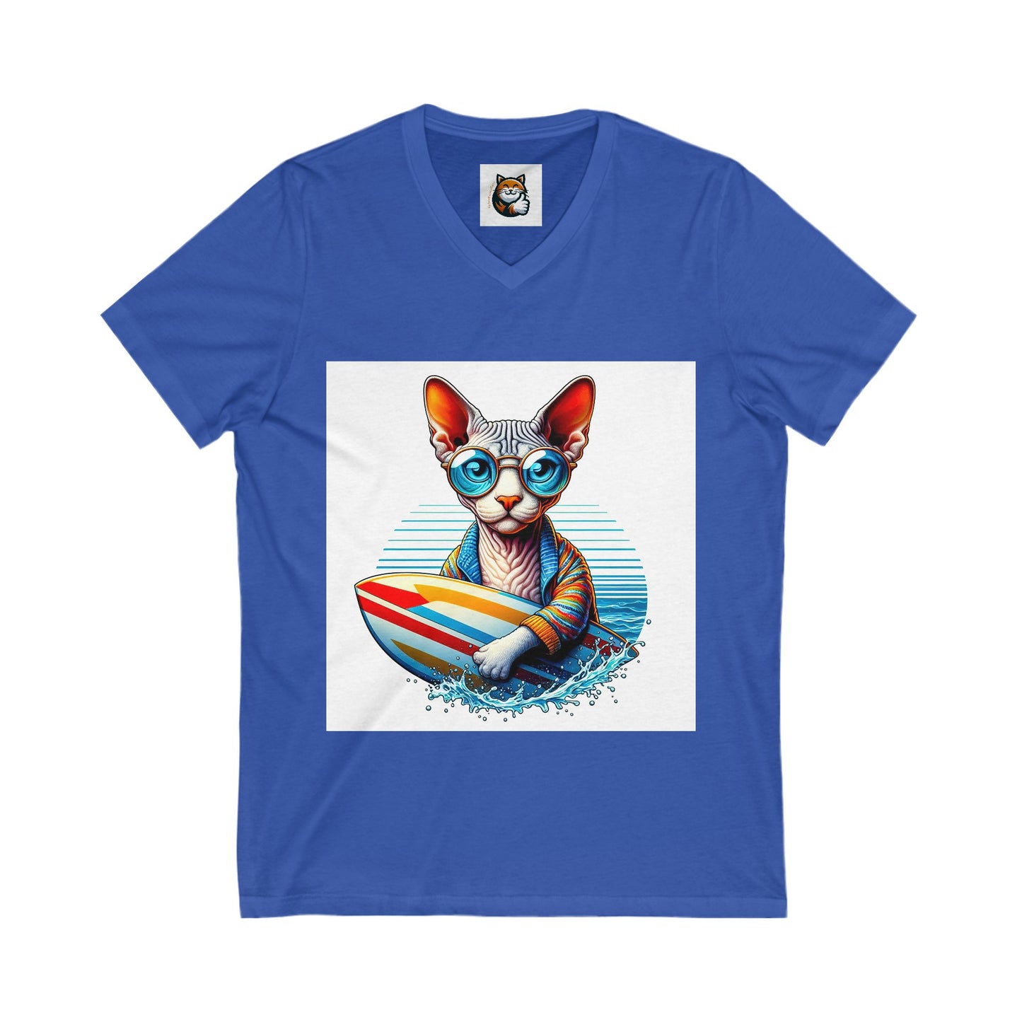 Devon Rex surfing dude Unisex Jersey Short Sleeve V-Neck Tee