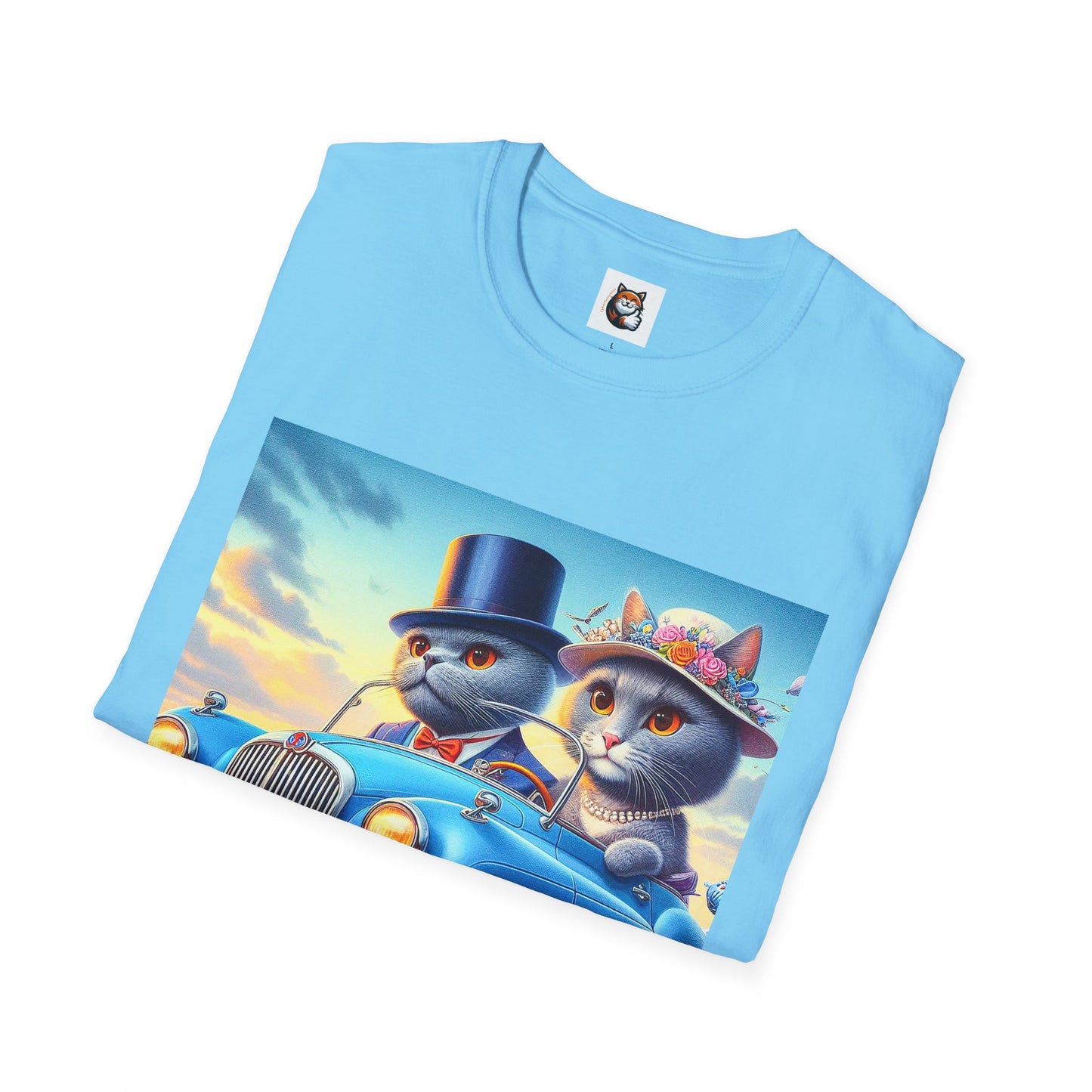 Russian Blue Cat driving couple  T-Shirt
