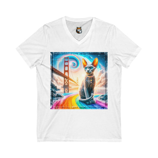 Devon Rex Cat Unisex Jersey Short Sleeve V-Neck Tee