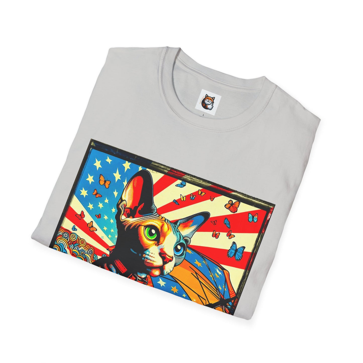 Devon Rex Cat American flag  Softstyle T-Shirt