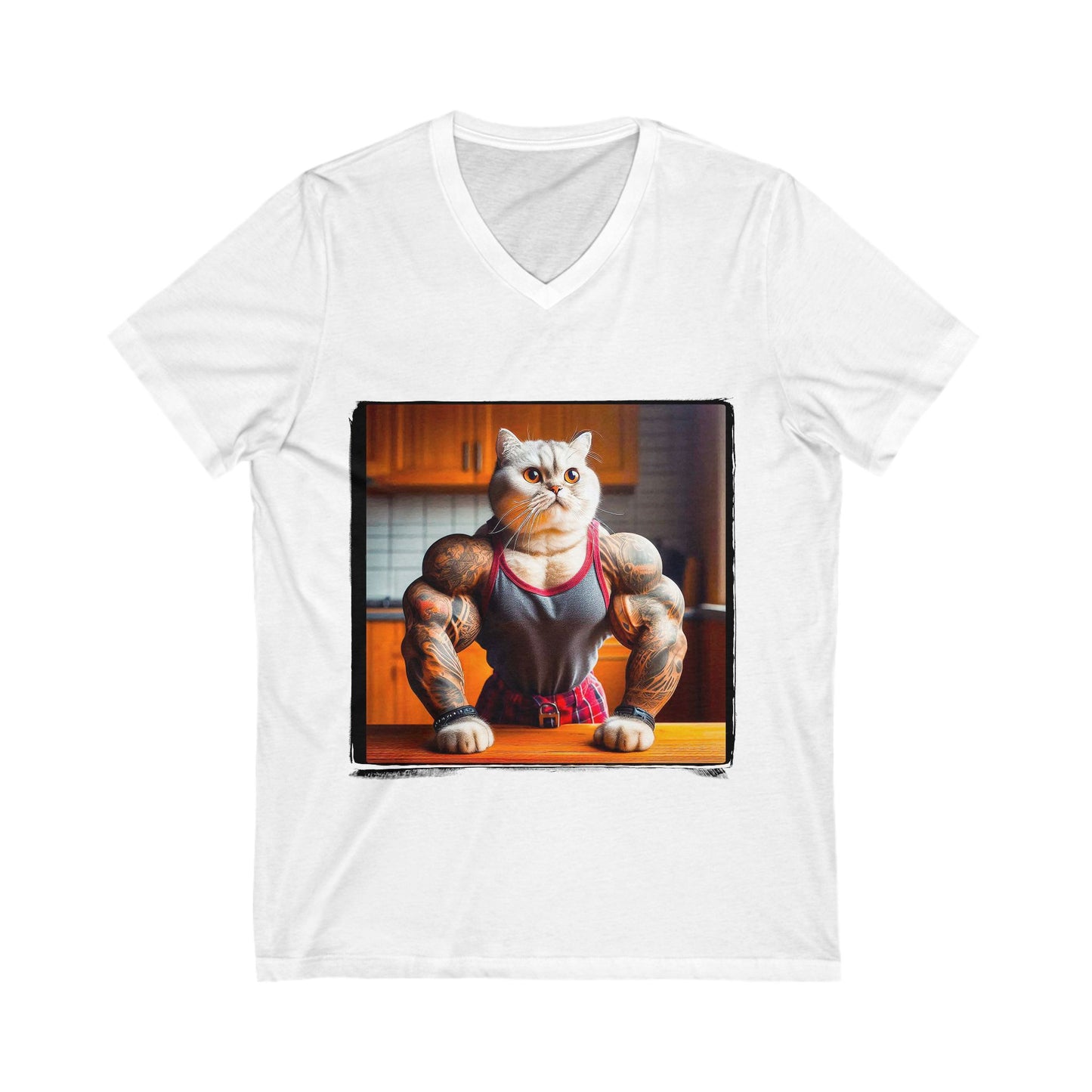 Domestic Cat  muscles Unisex Short Sleeve V-Neck Tee