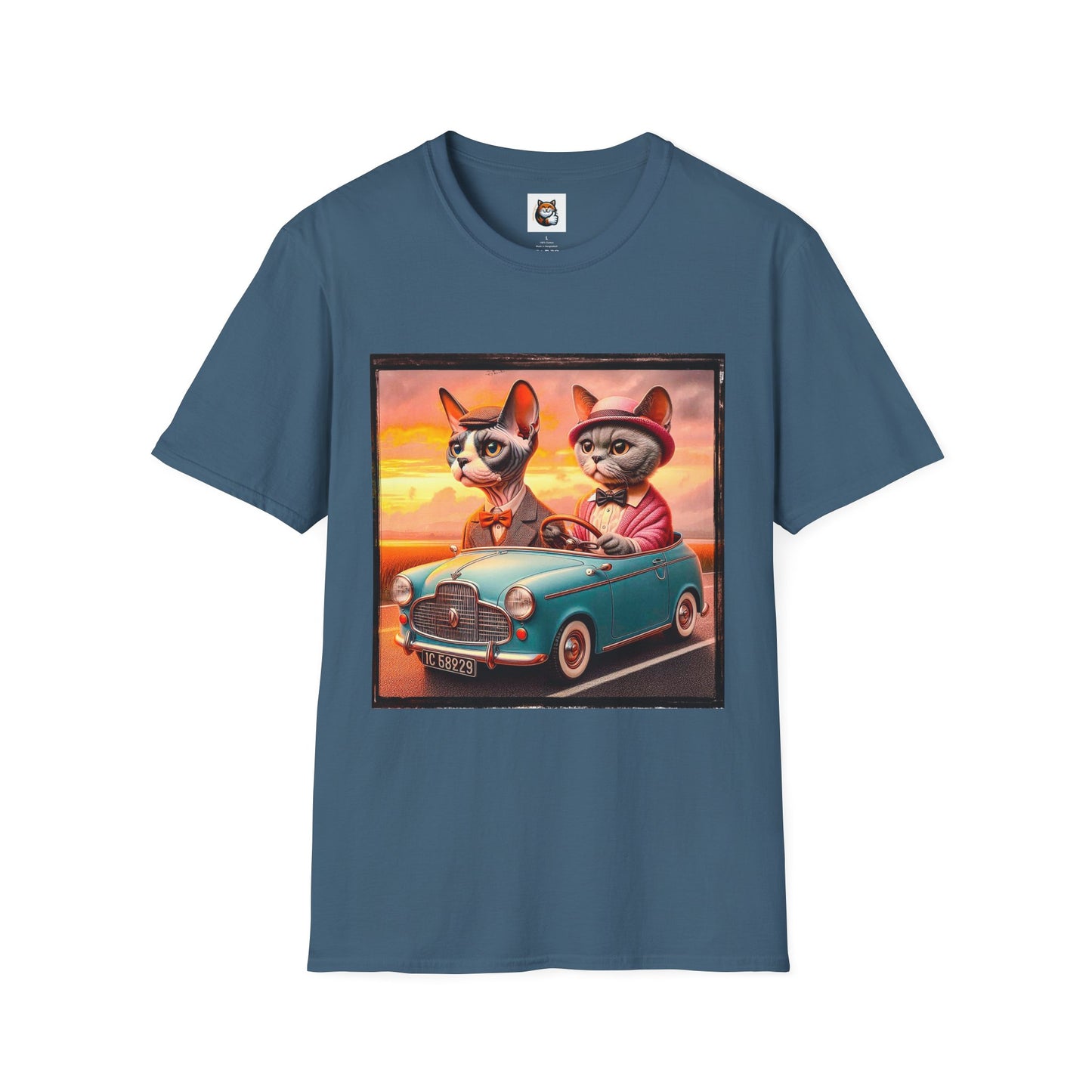 Wacky Devon Rex driving Unisex Softstyle T-Shirt