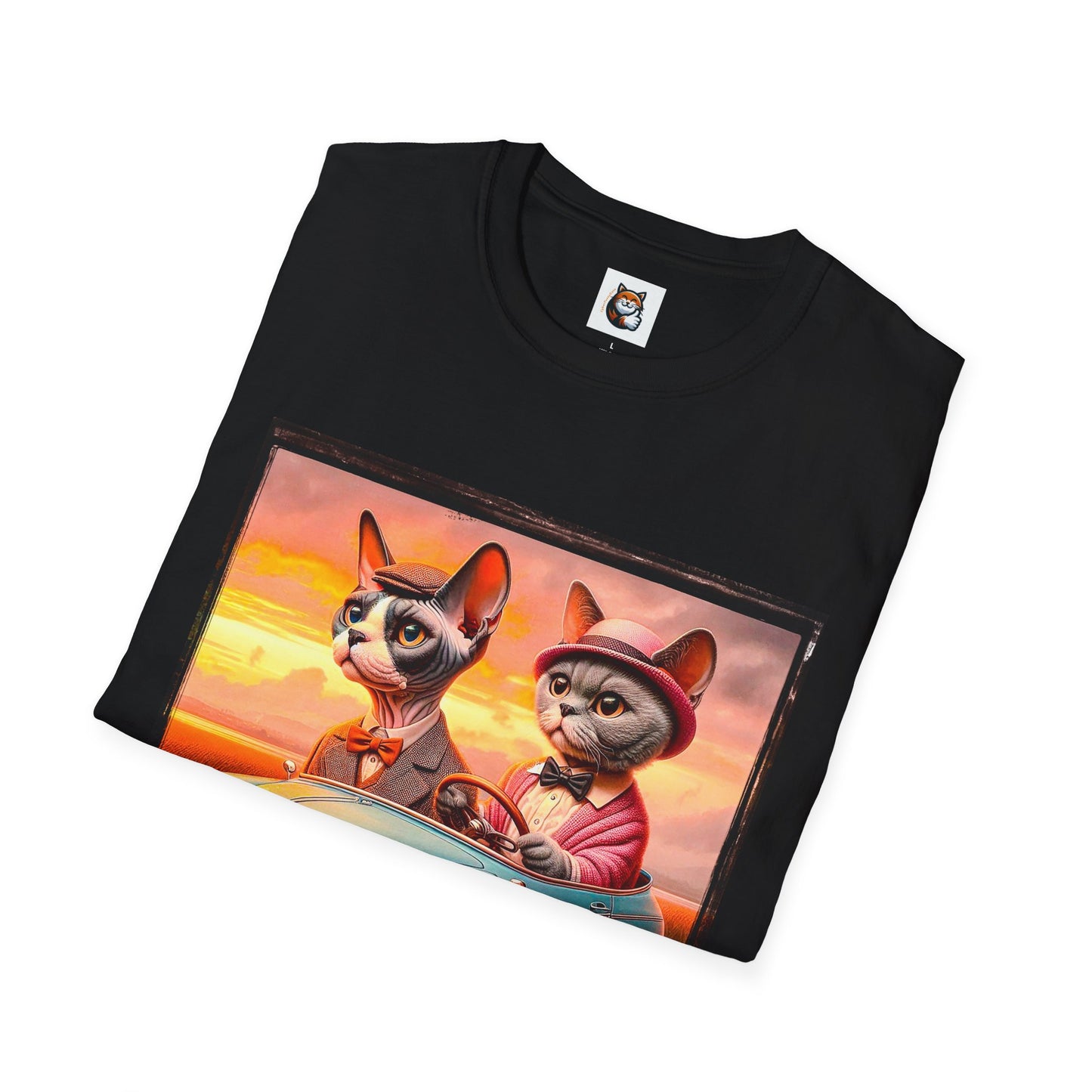 Wacky Devon Rex driving Unisex Softstyle T-Shirt
