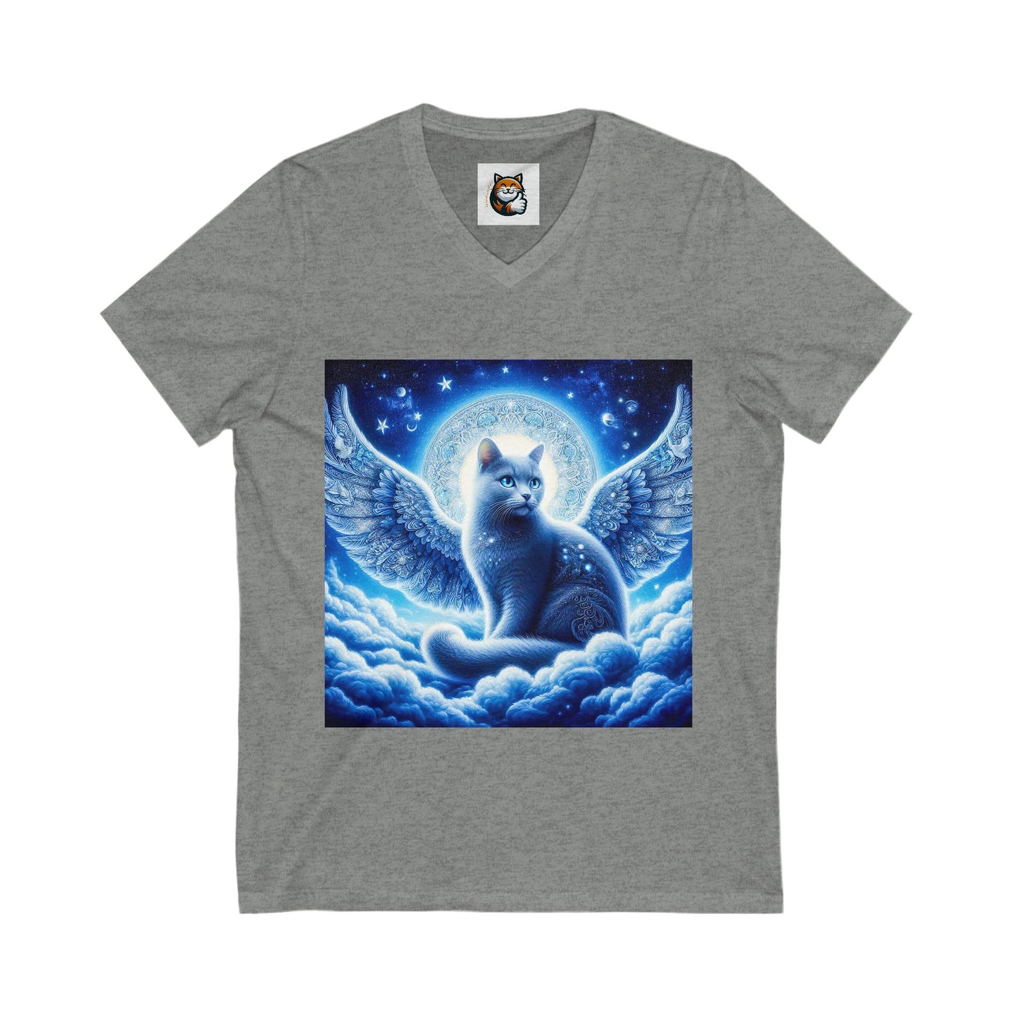 Russian Blue Cat blue Angel Short Sleeve V-Neck Tee