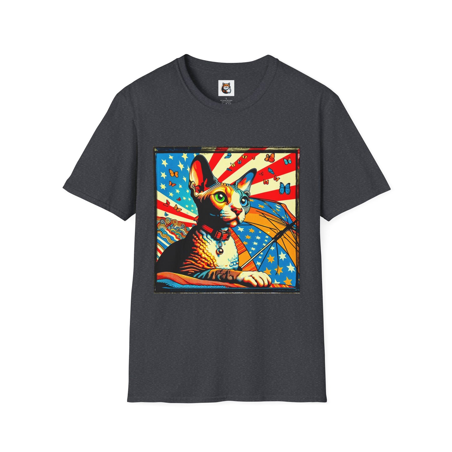 Devon Rex Cat American flag  Softstyle T-Shirt