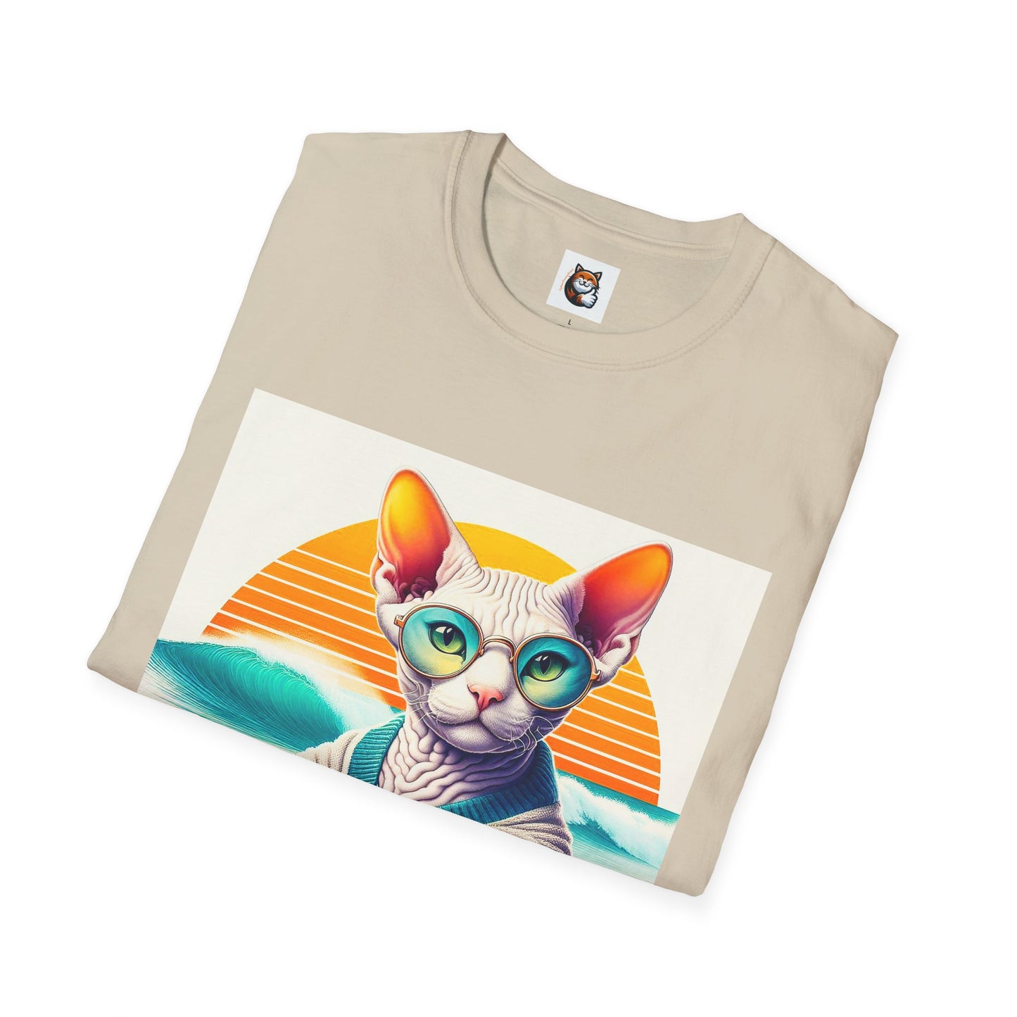 Devon Rex Cat surfing beauty  Softstyle T-Shirt