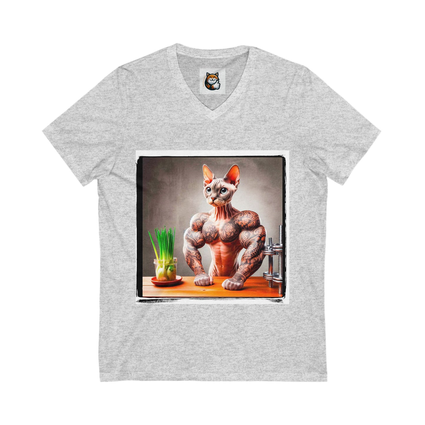 Devon Rex Cat fitness guru  Jersey Short Sleeve V-Neck Tee