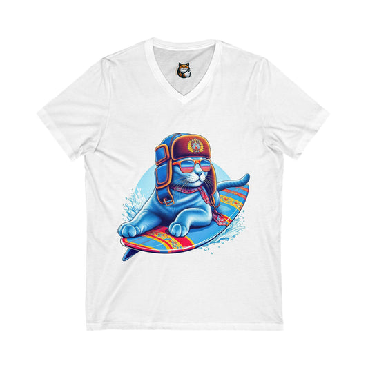 Russian Blue Cat Unisex Jersey Short Sleeve V-Neck Tee