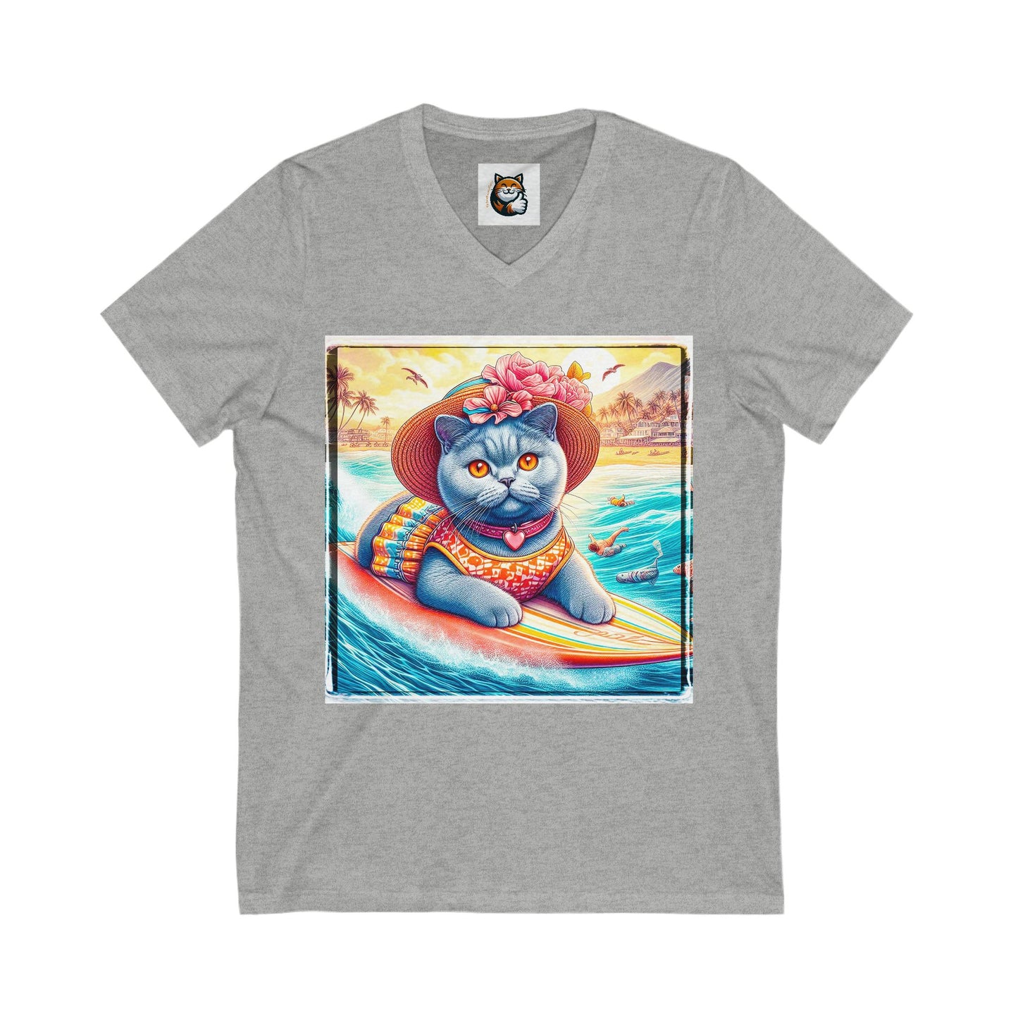 British Shorthair Unisex Jersey Short Sleeve V-Neck Tee