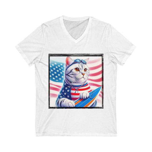 American Shorthair American hero Jersey Short Sleeve V-Neck Tee
