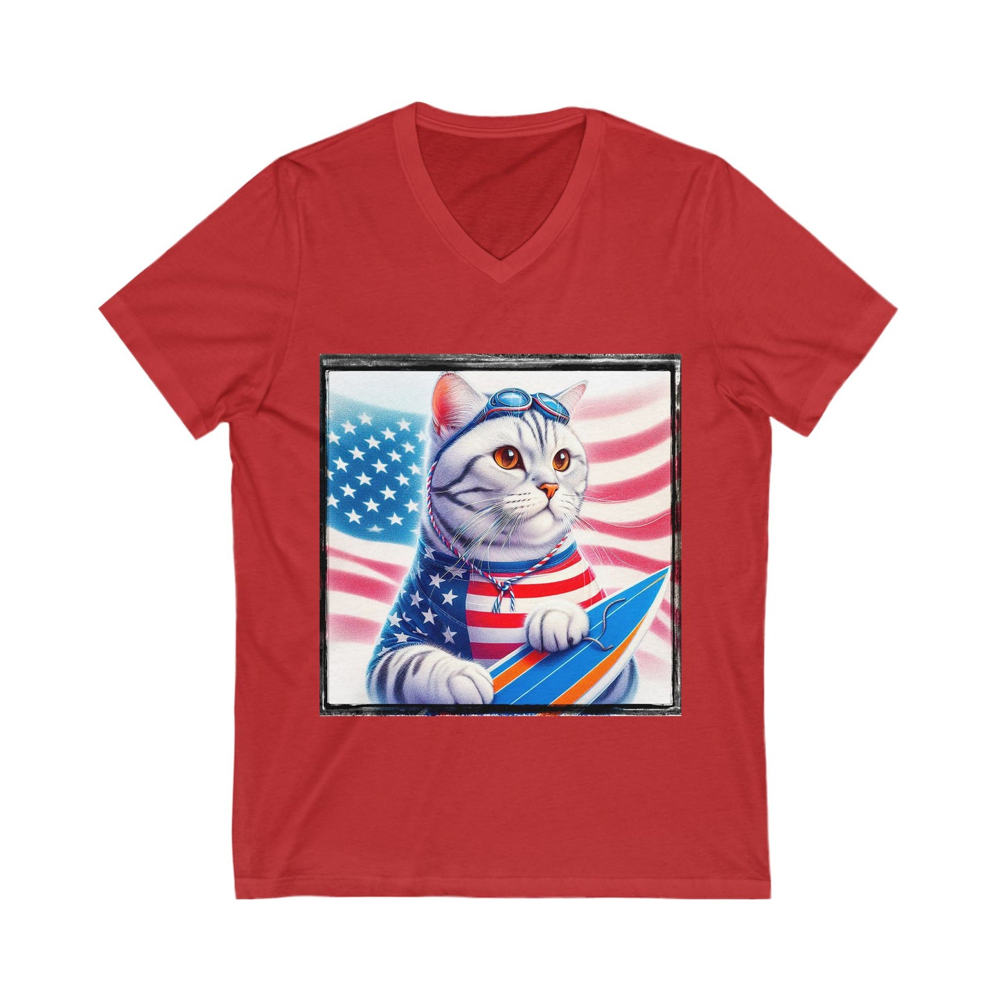 American Shorthair American hero Jersey Short Sleeve V-Neck Tee