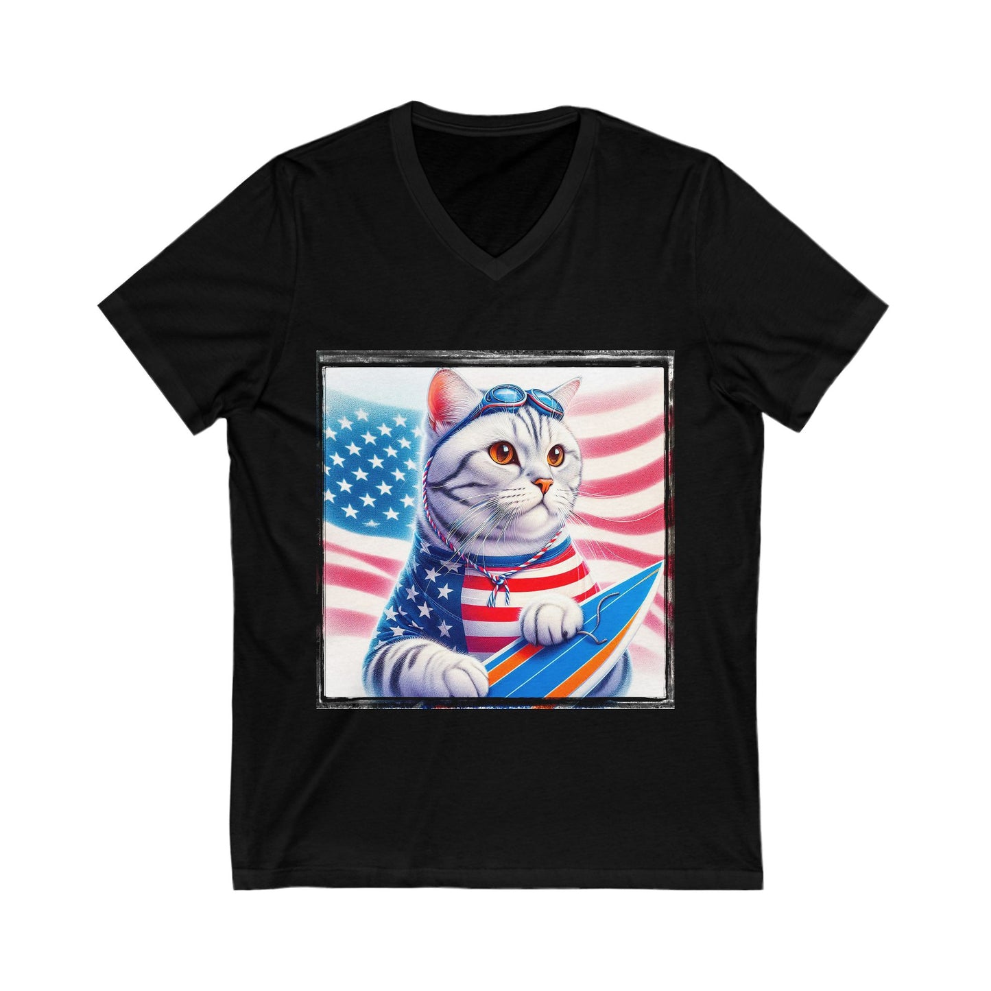 American Shorthair American hero Jersey Short Sleeve V-Neck Tee