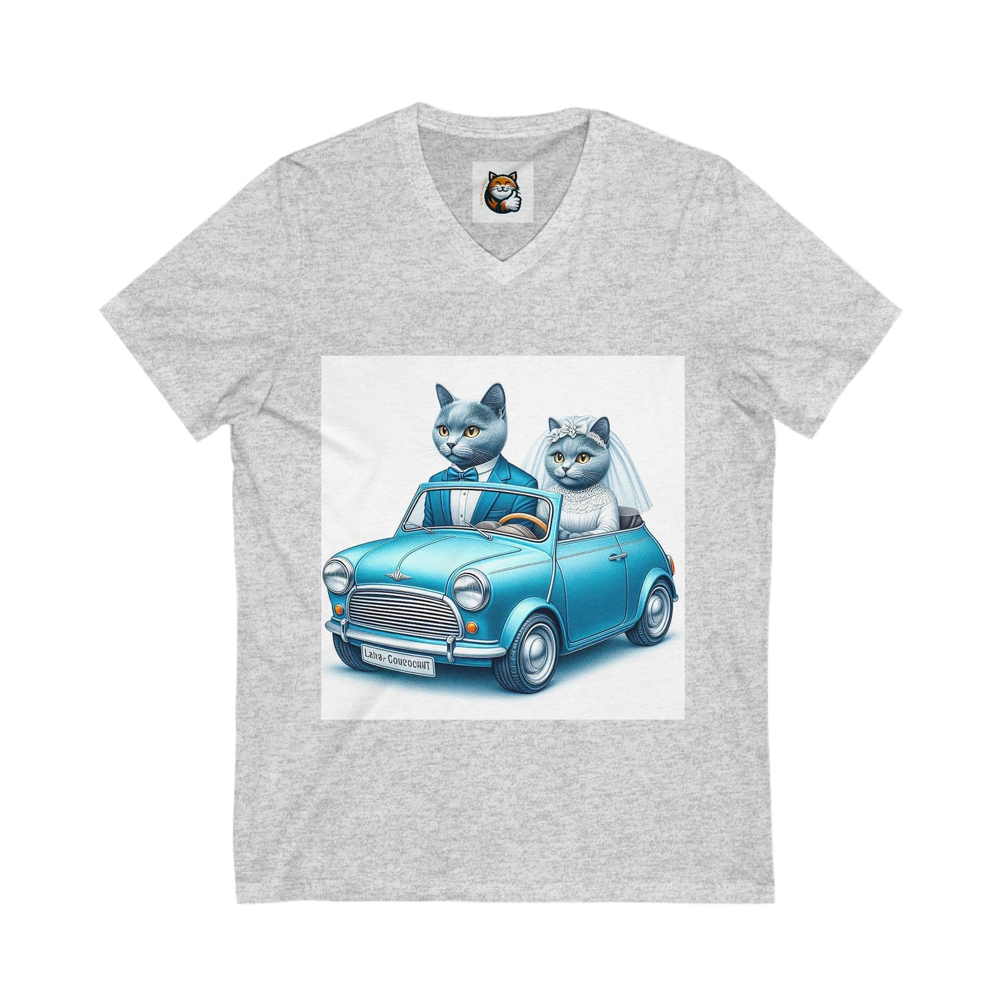 Wacky Russian Blue Cat Unisex Jersey Short Sleeve V-Neck Tee
