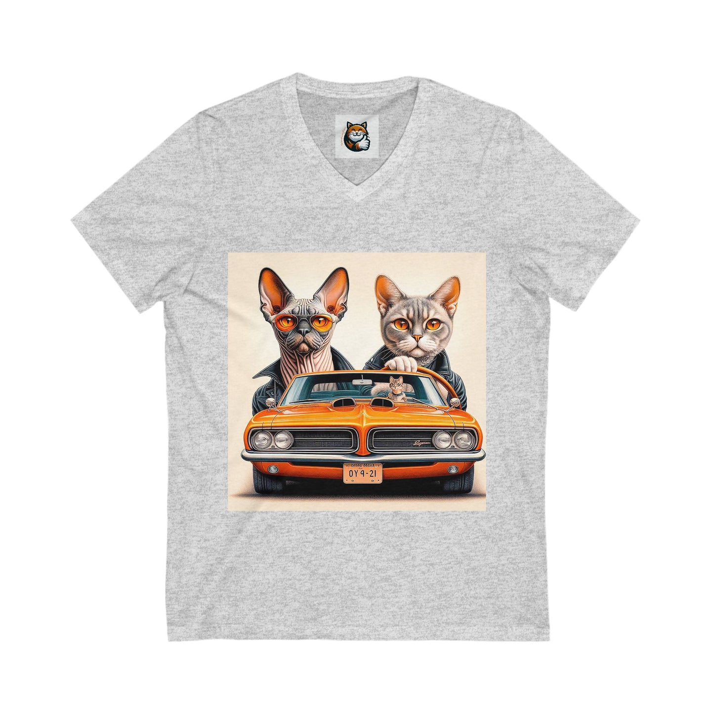 Wacky Devon Rex Couple driving  Unisex Jersey Short Sleeve V-Neck Tee