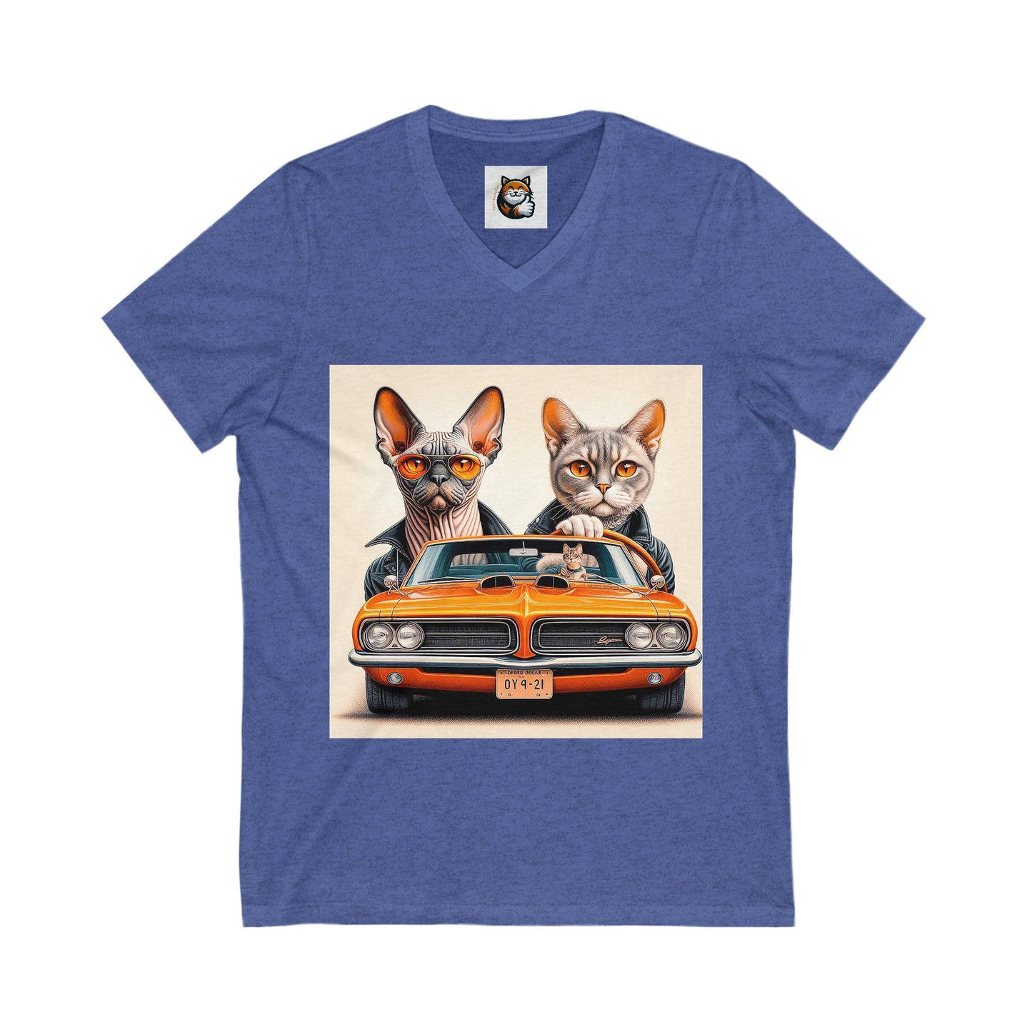 Wacky Devon Rex Couple driving  Unisex Jersey Short Sleeve V-Neck Tee