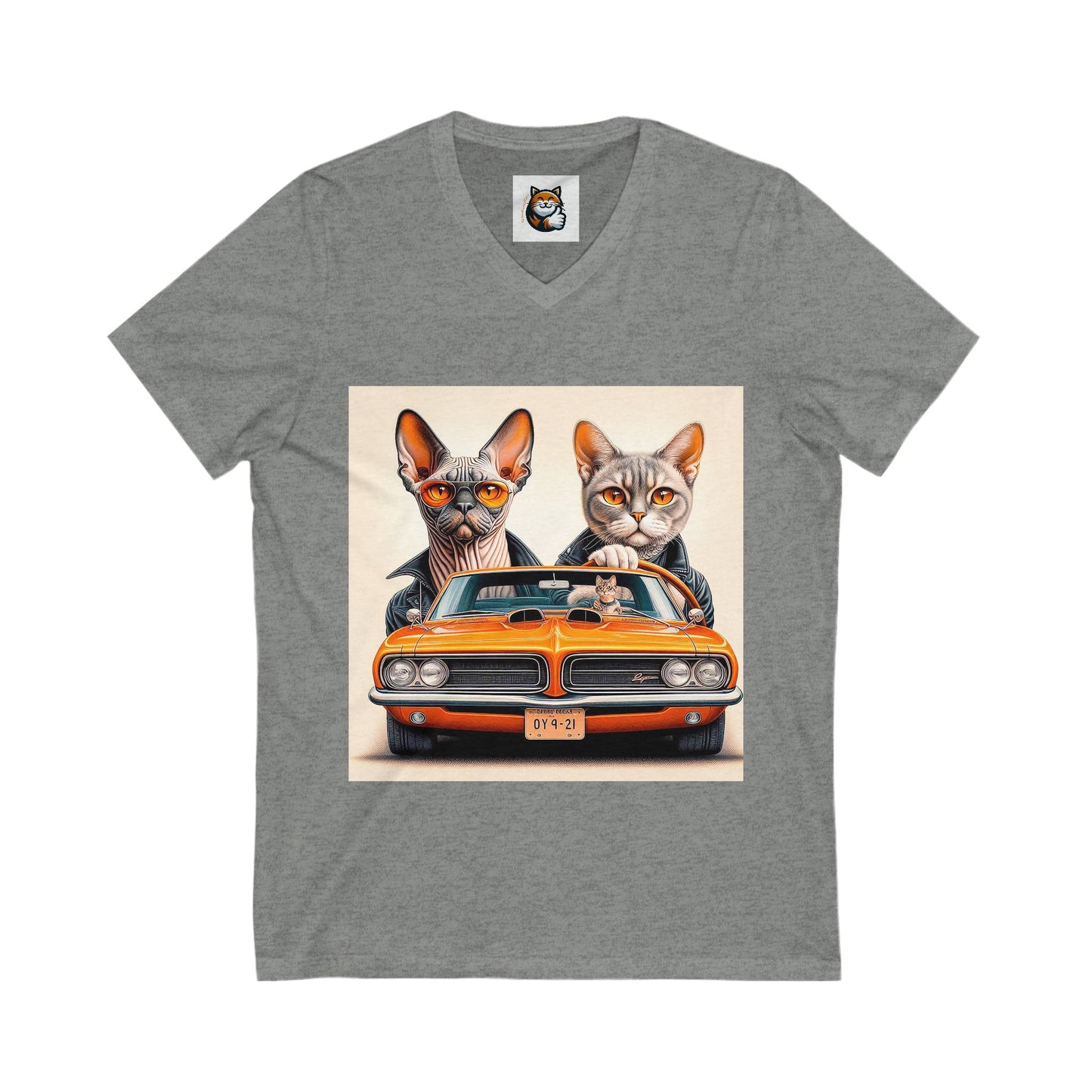 Wacky Devon Rex Couple driving  Unisex Jersey Short Sleeve V-Neck Tee