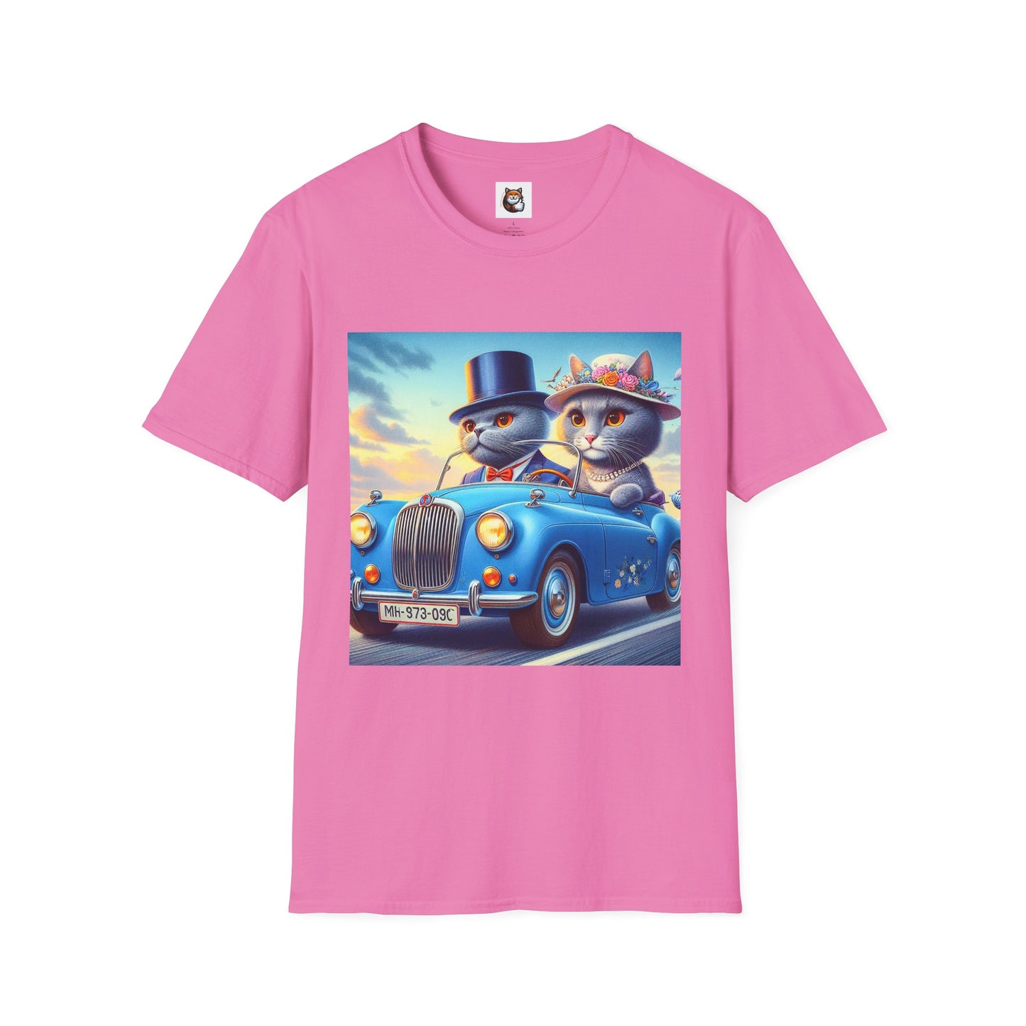 Russian Blue Cat driving couple  T-Shirt
