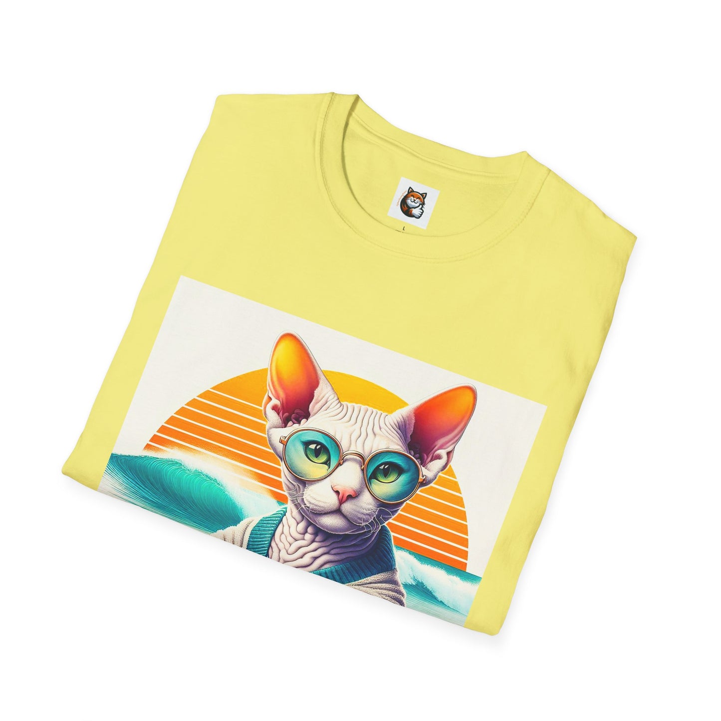 Devon Rex Cat surfing beauty  Softstyle T-Shirt