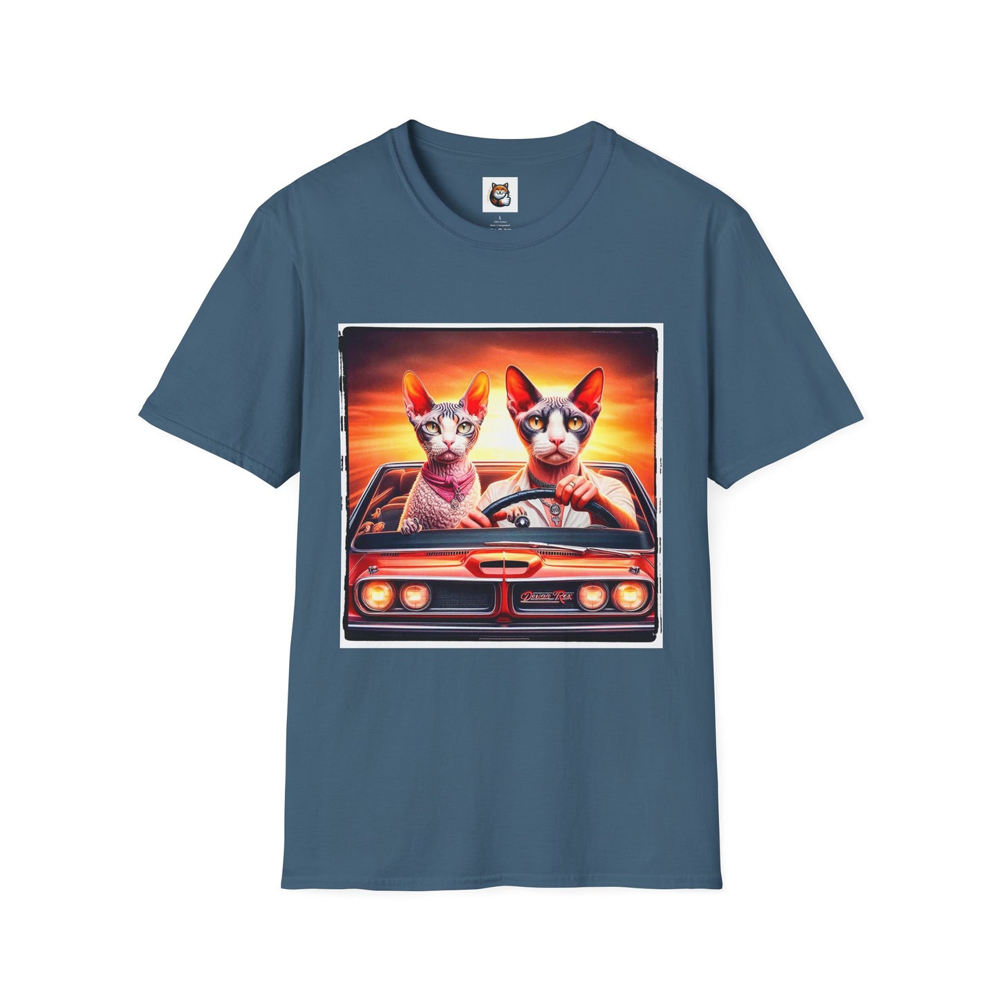Wacky  Devon Rex Cats driving  Unisex Softstyle T-Shirt