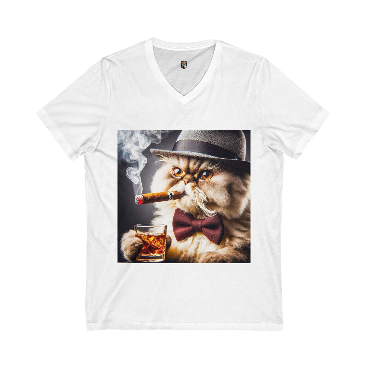 Selkirk Rex V-Neck drinking whiskey