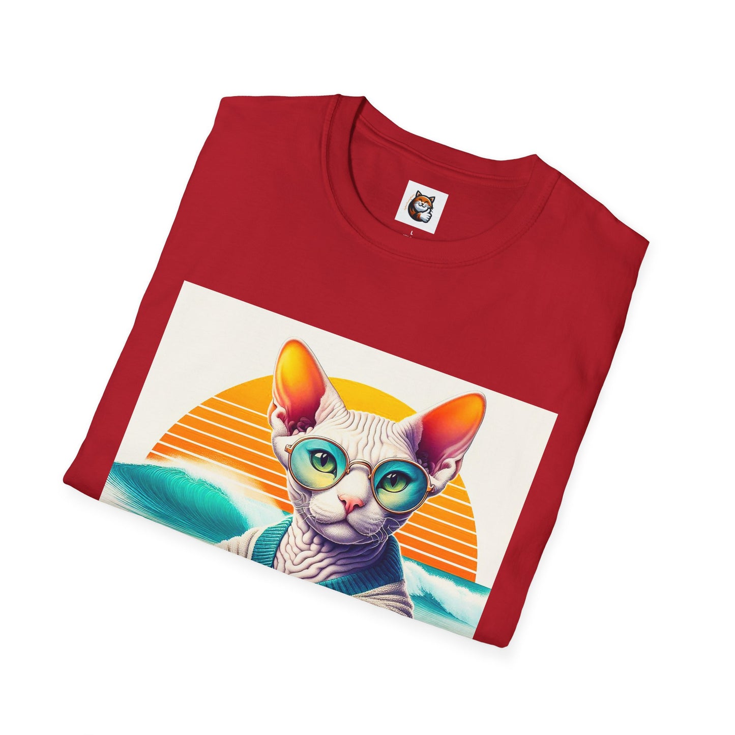 Devon Rex Cat surfing beauty  Softstyle T-Shirt