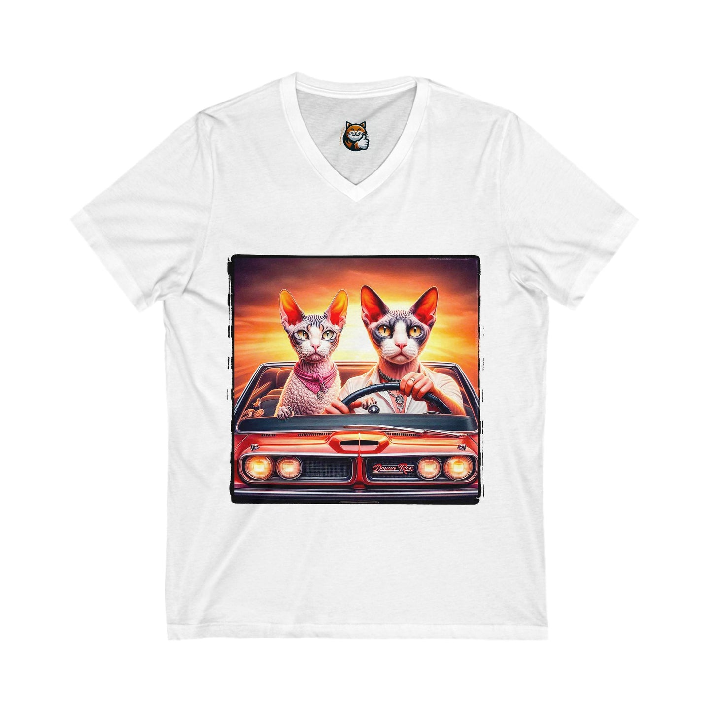 Wacky Devon Rex Cat driving car  Jersey Short Sleeve V-Neck Tee