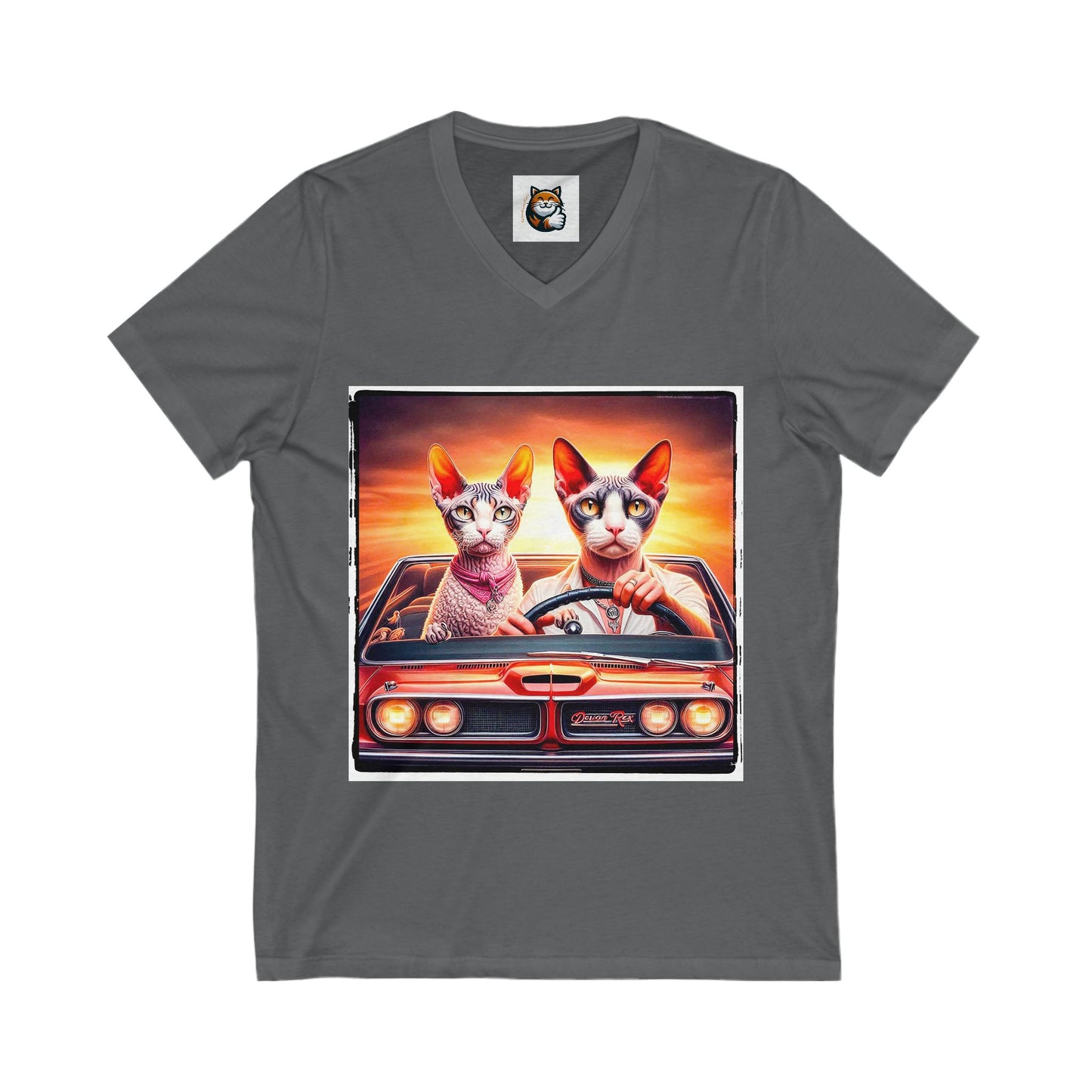 Wacky Devon Rex Cat driving car  Jersey Short Sleeve V-Neck Tee
