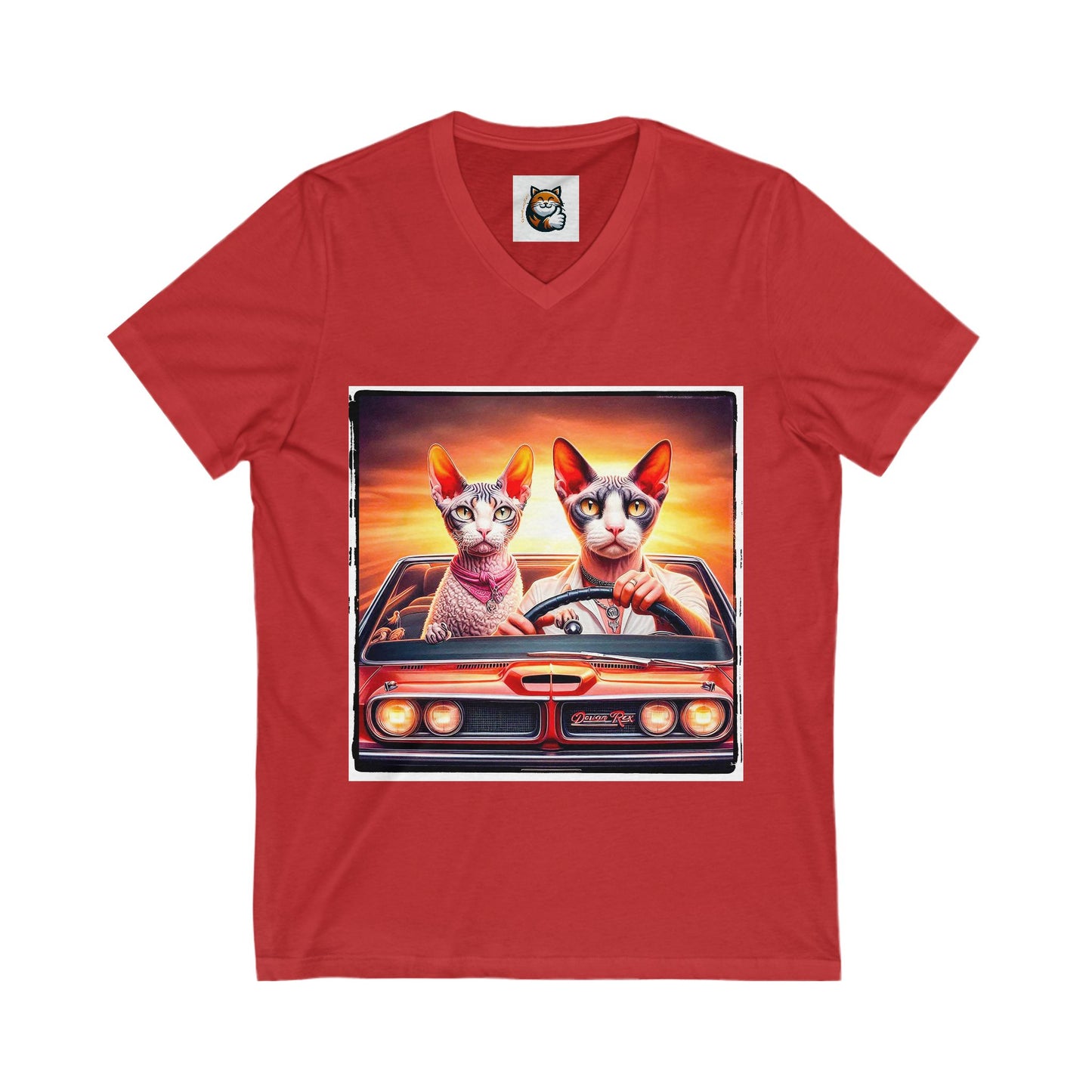 Wacky Devon Rex Cat driving car  Jersey Short Sleeve V-Neck Tee