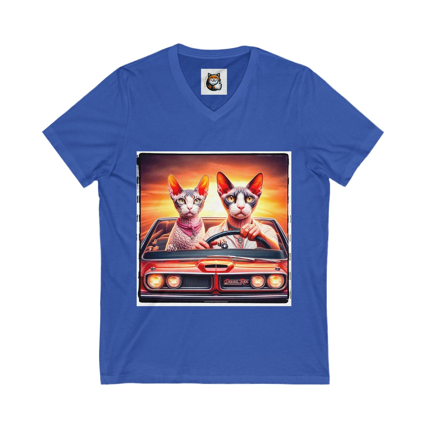 Wacky Devon Rex Cat driving car  Jersey Short Sleeve V-Neck Tee