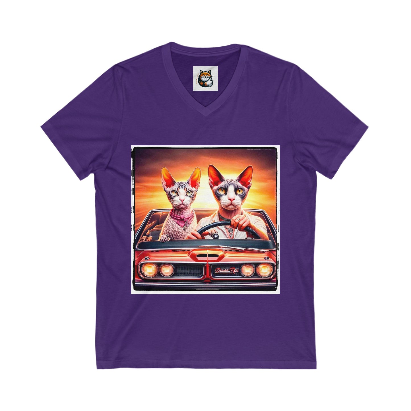 Wacky Devon Rex Cat driving car  Jersey Short Sleeve V-Neck Tee
