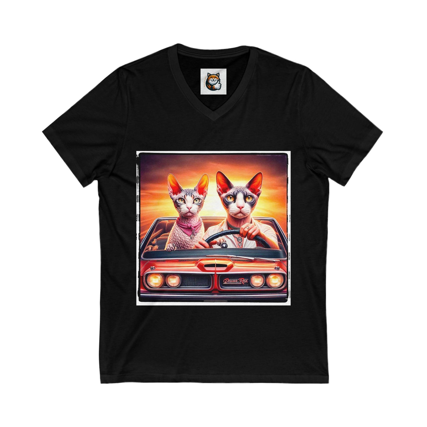 Wacky Devon Rex Cat driving car  Jersey Short Sleeve V-Neck Tee