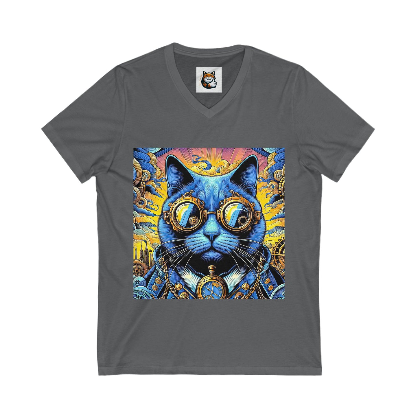 Russian Blue Cat steam punk  V-Neck Tee