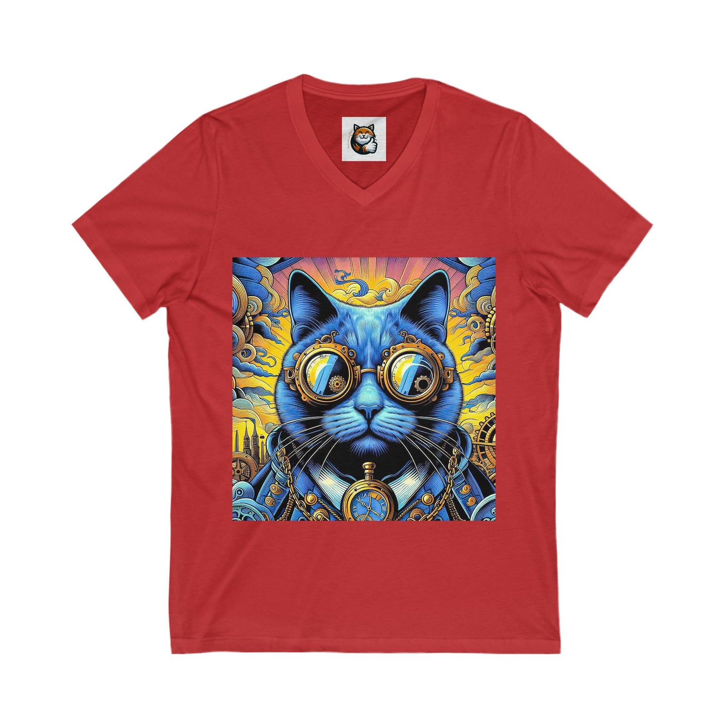 Russian Blue Cat steam punk  V-Neck Tee