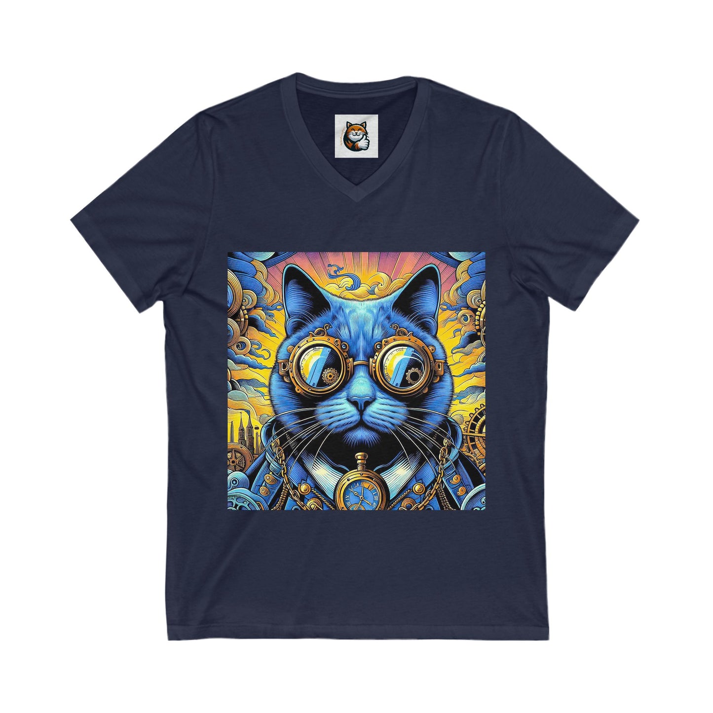 Russian Blue Cat steam punk  V-Neck Tee