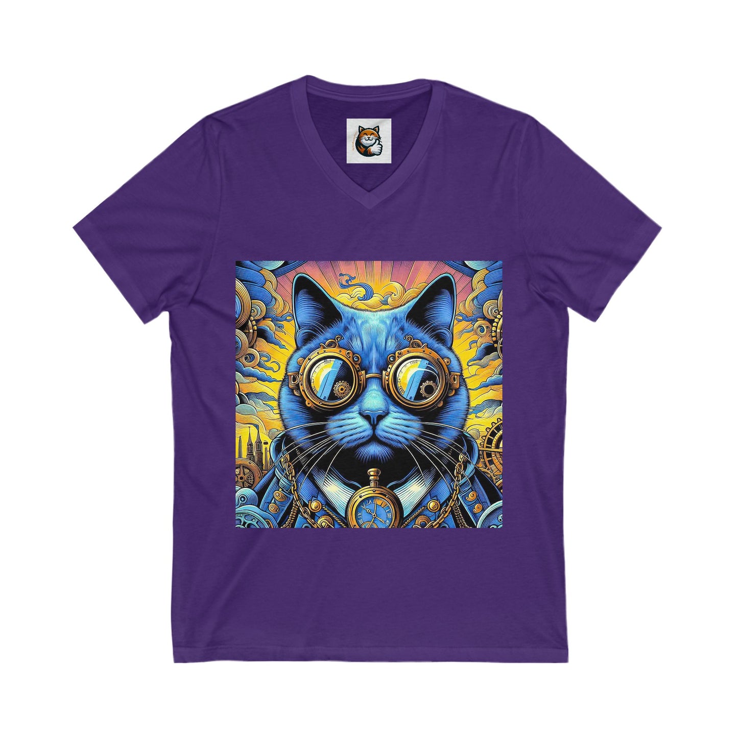Russian Blue Cat steam punk  V-Neck Tee