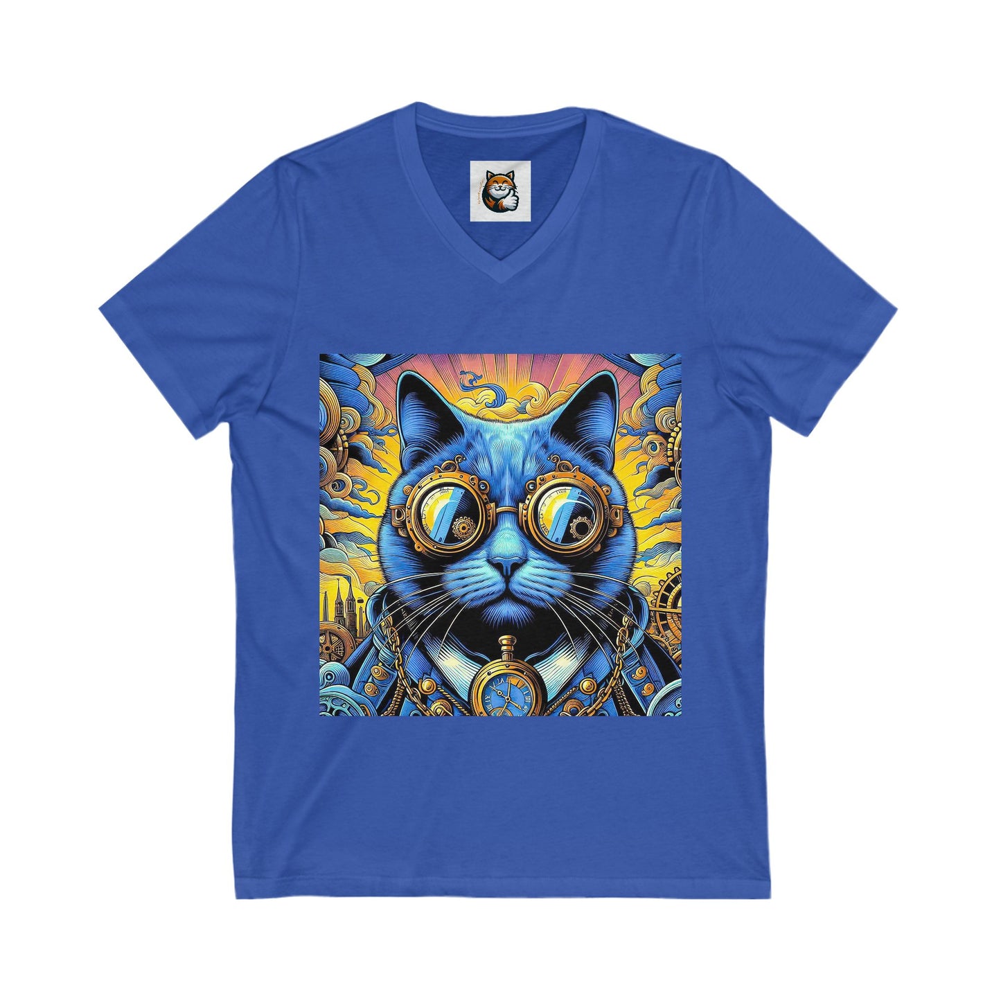 Russian Blue Cat steam punk  V-Neck Tee
