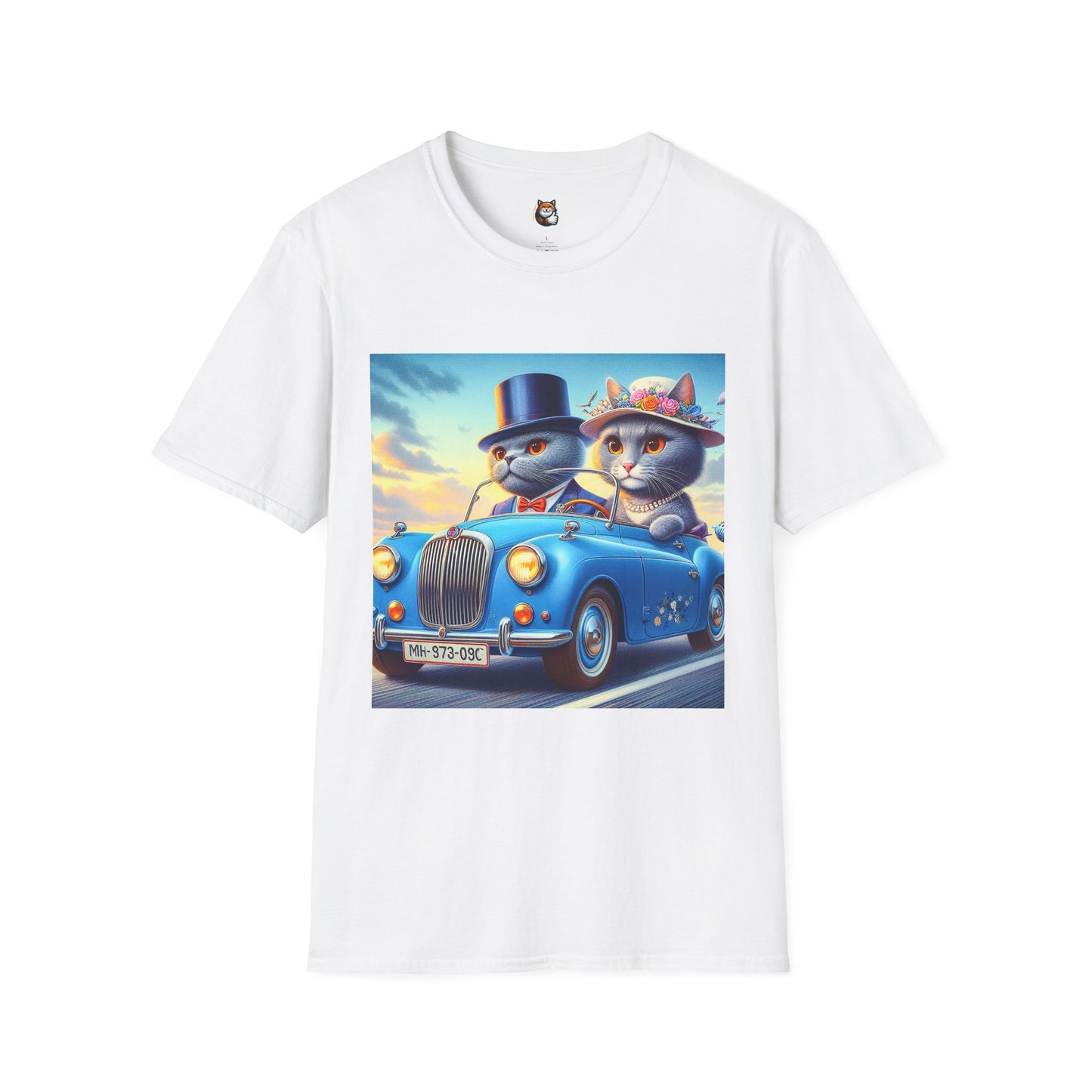Russian Blue Cat driving couple  T-Shirt