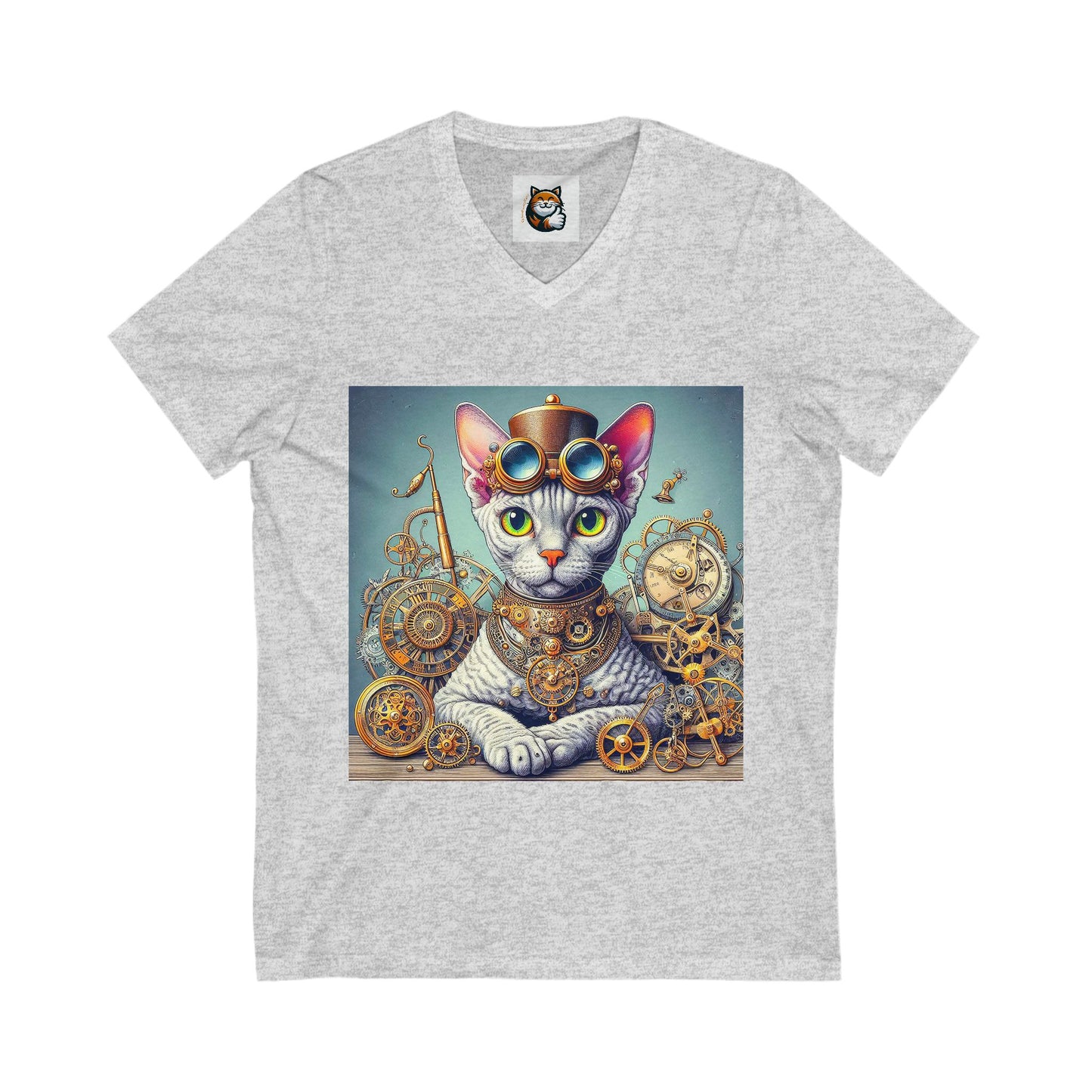 Devon Rex Cat steam punk Jersey Short Sleeve V-Neck Tee