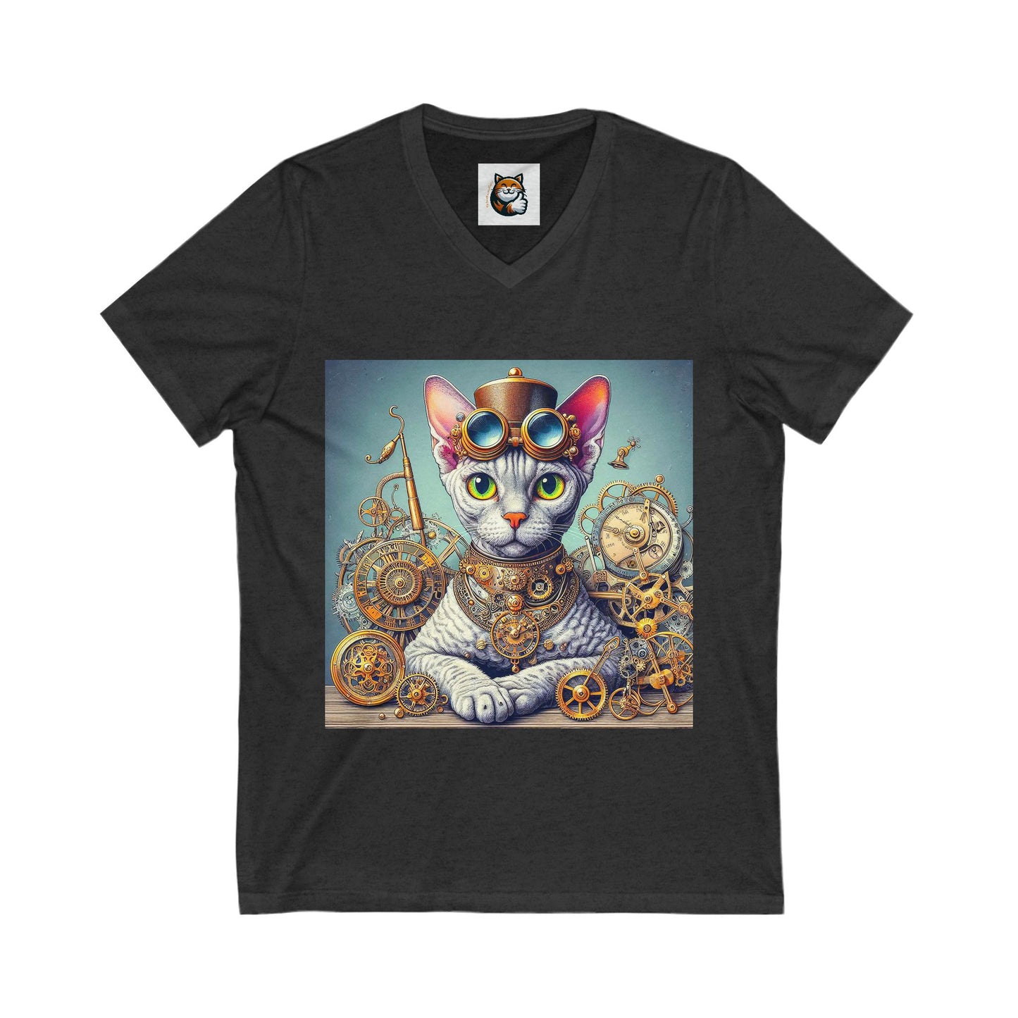 Devon Rex Cat steam punk Jersey Short Sleeve V-Neck Tee