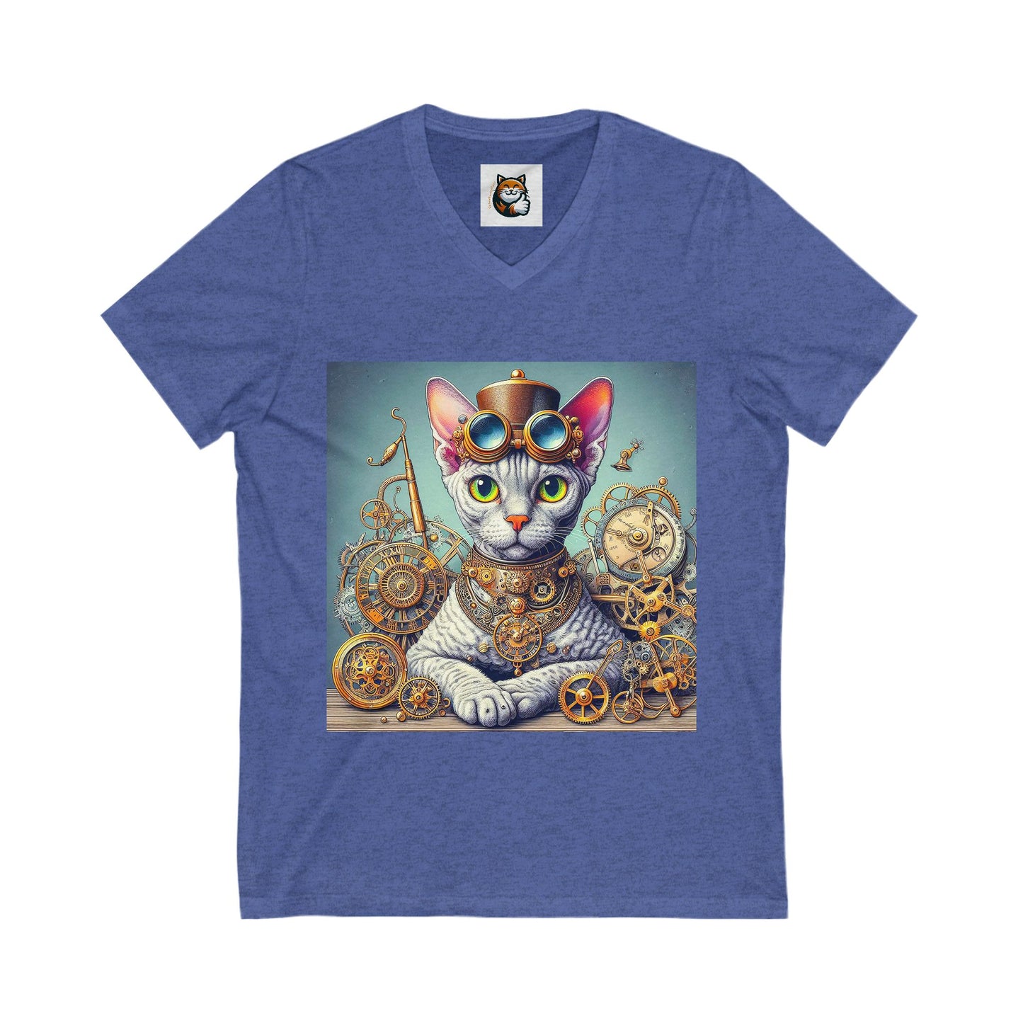 Devon Rex Cat steam punk Jersey Short Sleeve V-Neck Tee