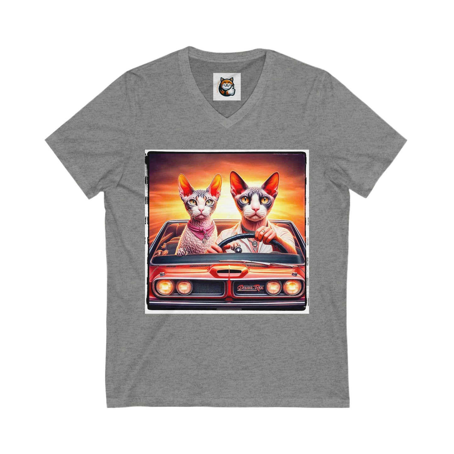 Wacky Devon Rex Cat Unisex Jersey Short Sleeve V-Neck Tee