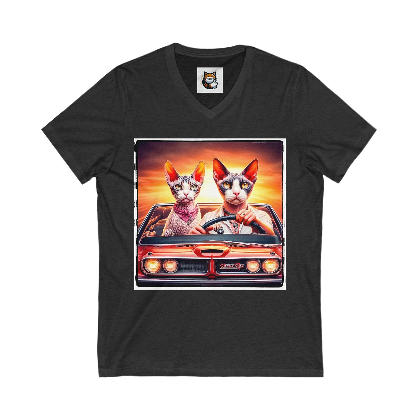 Wacky Devon Rex Cat Unisex Jersey Short Sleeve V-Neck Tee