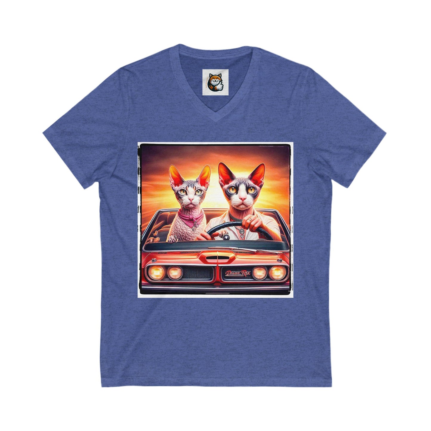 Wacky Devon Rex Cat Unisex Jersey Short Sleeve V-Neck Tee