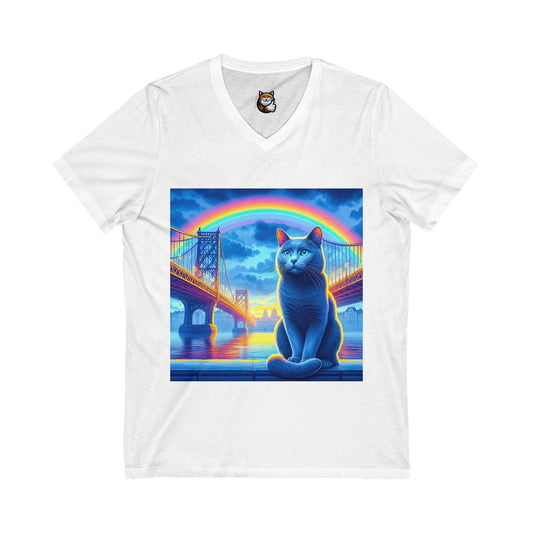 Russian Blue Cat Unisex Jersey Short Sleeve V-Neck Tee